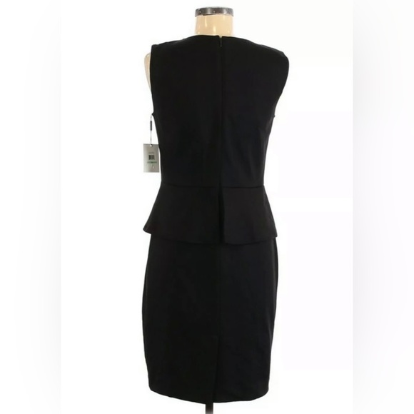 CALVIN KLEIN Petite Faux Leather Trim Peplum Sheath Dress in Black Sz. 6P - NWT - Picture 3 of 10